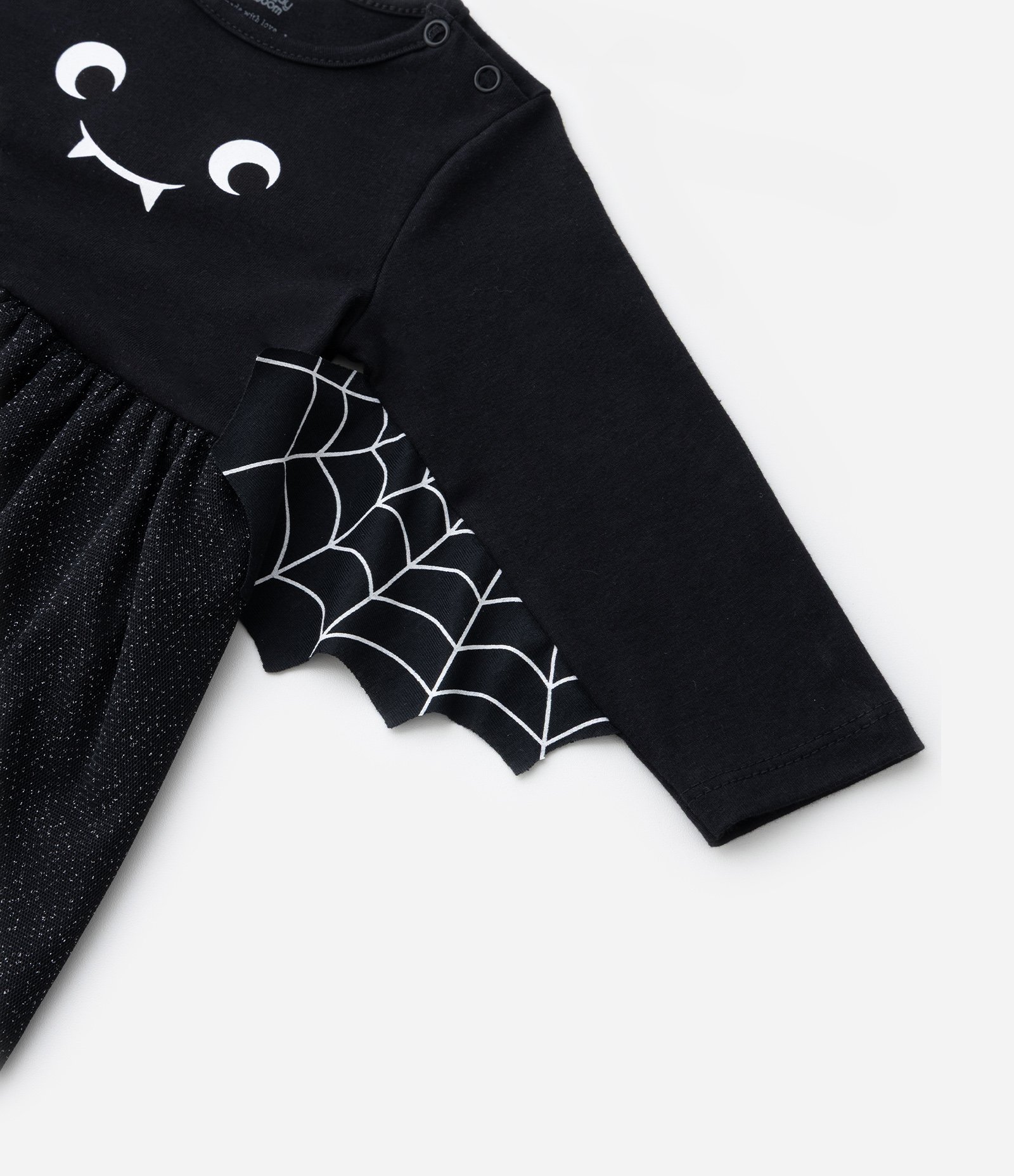 Vestido Body Infantil com Estampa Morceguinha e Asas - Tam 0 a 18 meses Preto 8