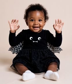 Vestido Body Infantil com Estampa Morceguinha e Asas - Tam 0 a 18 meses