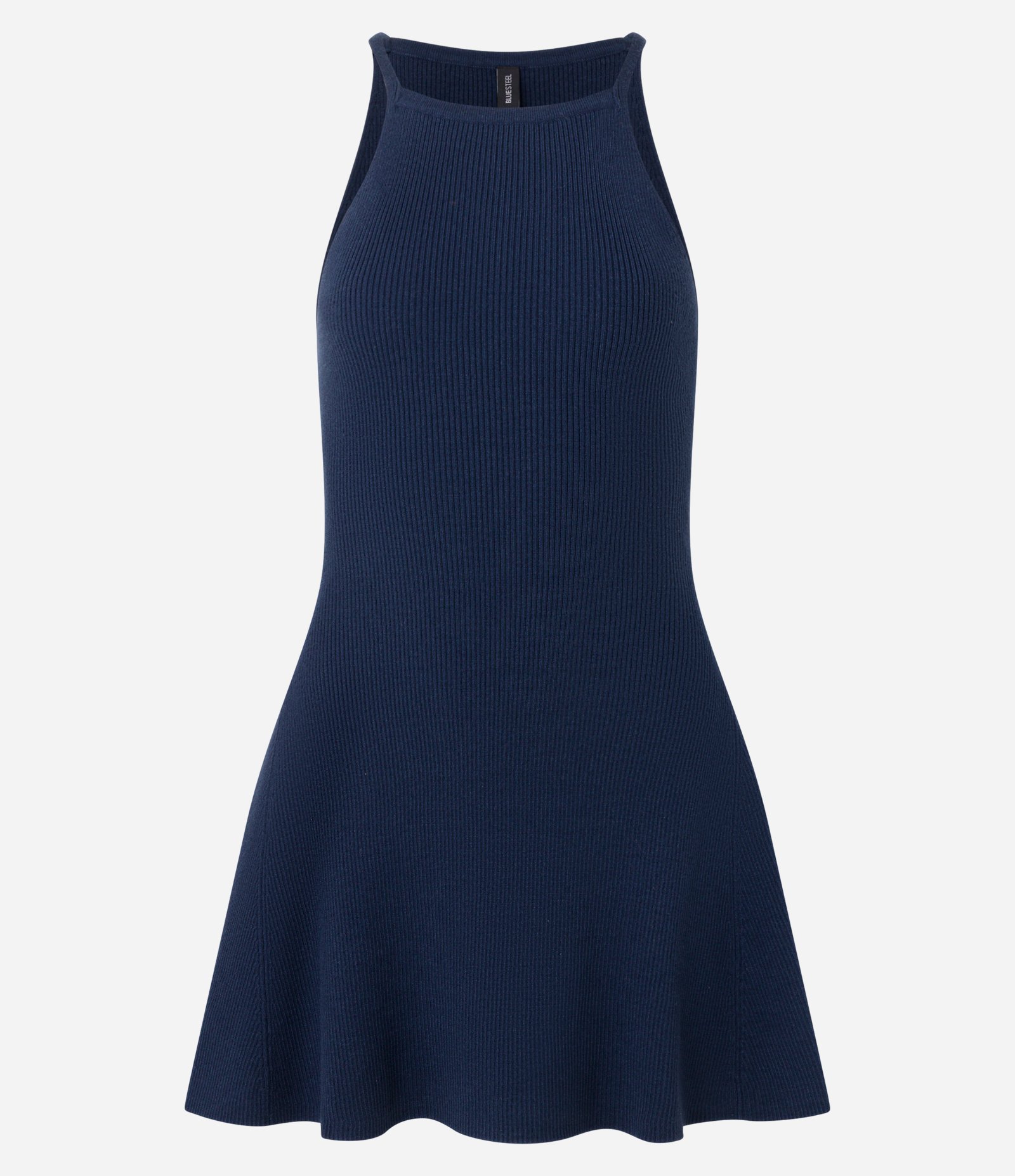 Vestido Skater Curto em Tricô com Gola Halter Azul 5