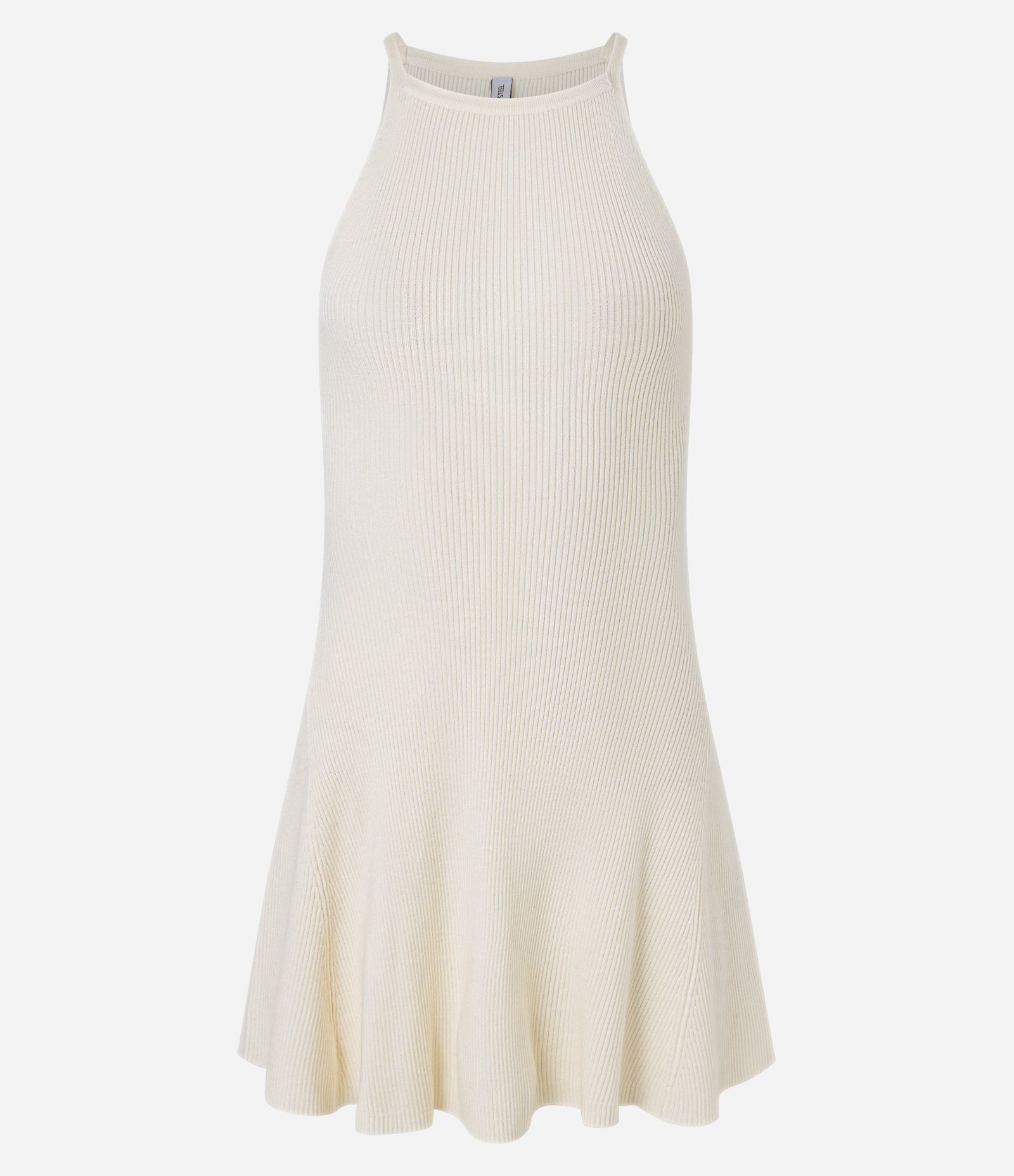 Vestido Skater Curto em Tricô com Gola Halter Bege 4