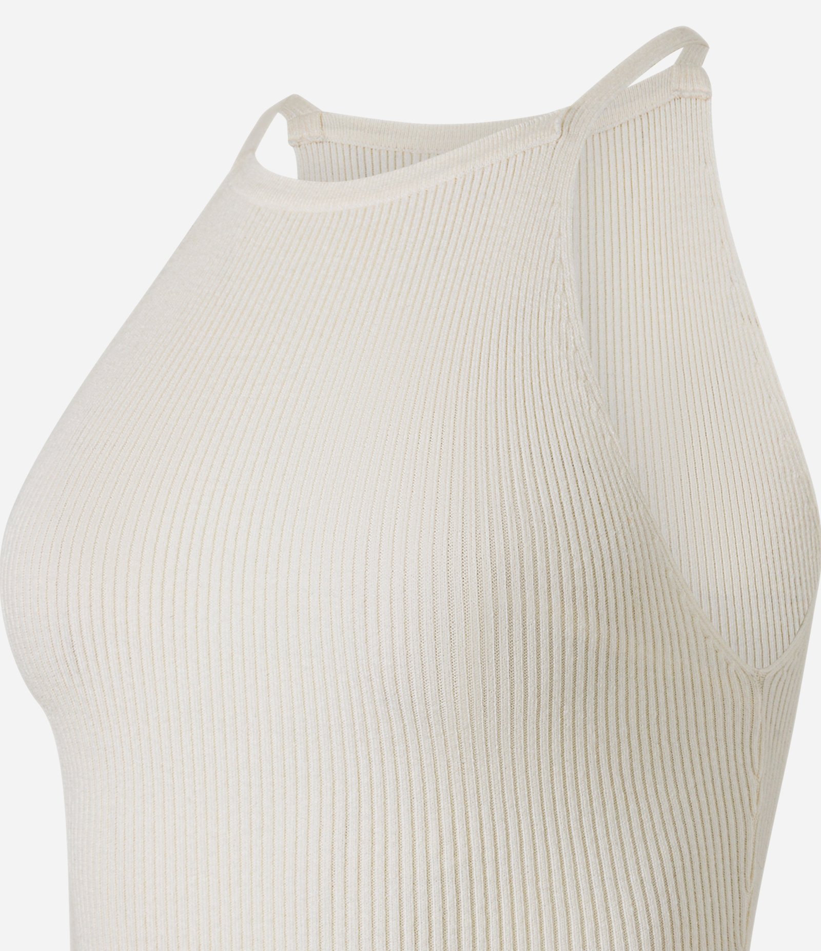 Vestido Skater Curto em Tricô com Gola Halter Bege 5