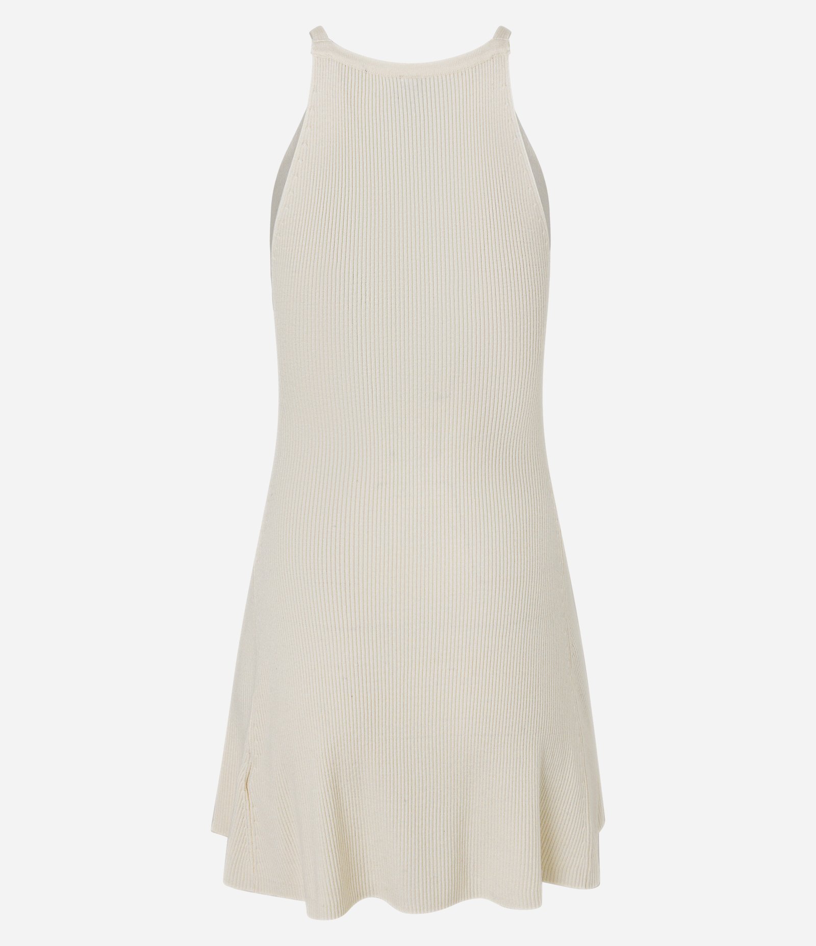 Vestido Skater Curto em Tricô com Gola Halter Bege 7