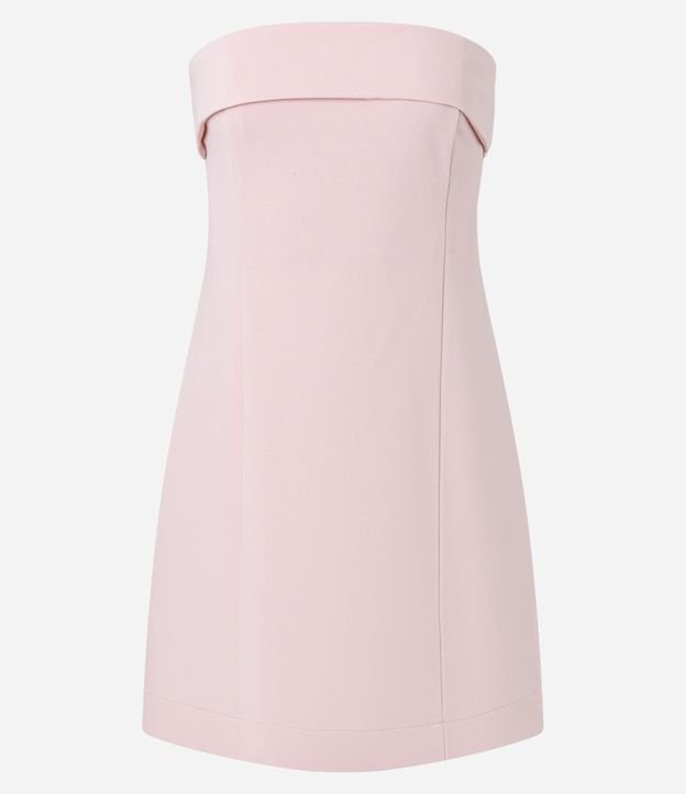 Vestido Curto Sem Alça em Crepe com  Decote Virado