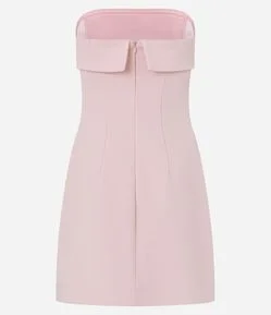 Vestido Curto Sem Alça em Crepe com  Decote Virado