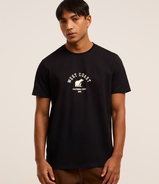 Camiseta Comfort em Algodão com Estampa de Urso e Lettering