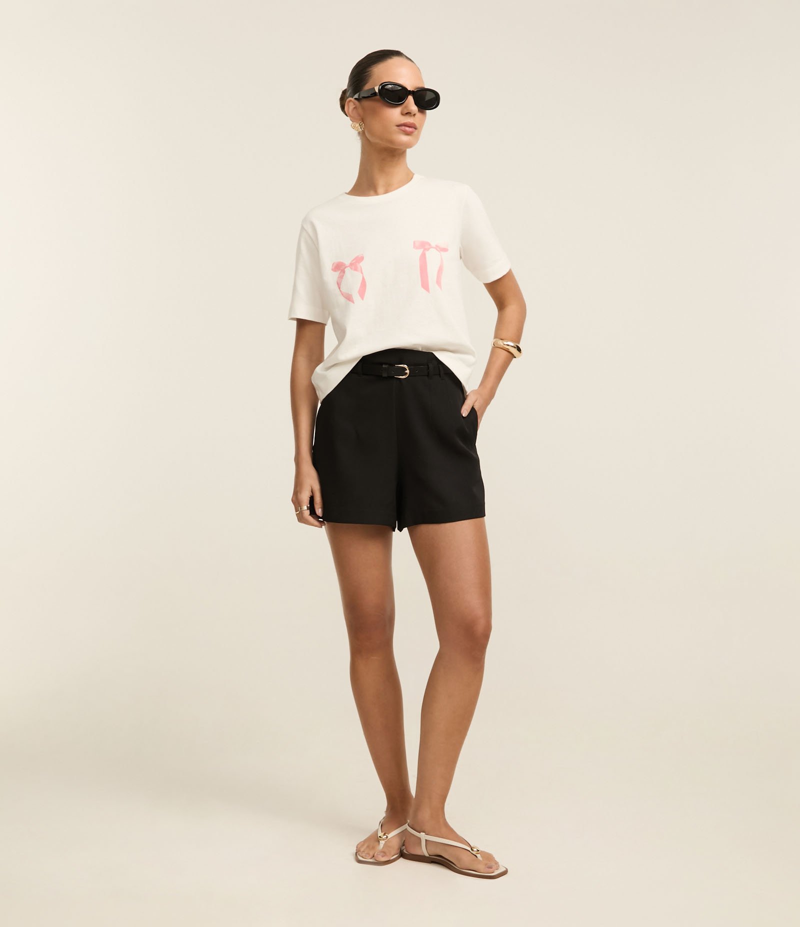 Camiseta Regular em Algodão com Lacinhos Branco 2