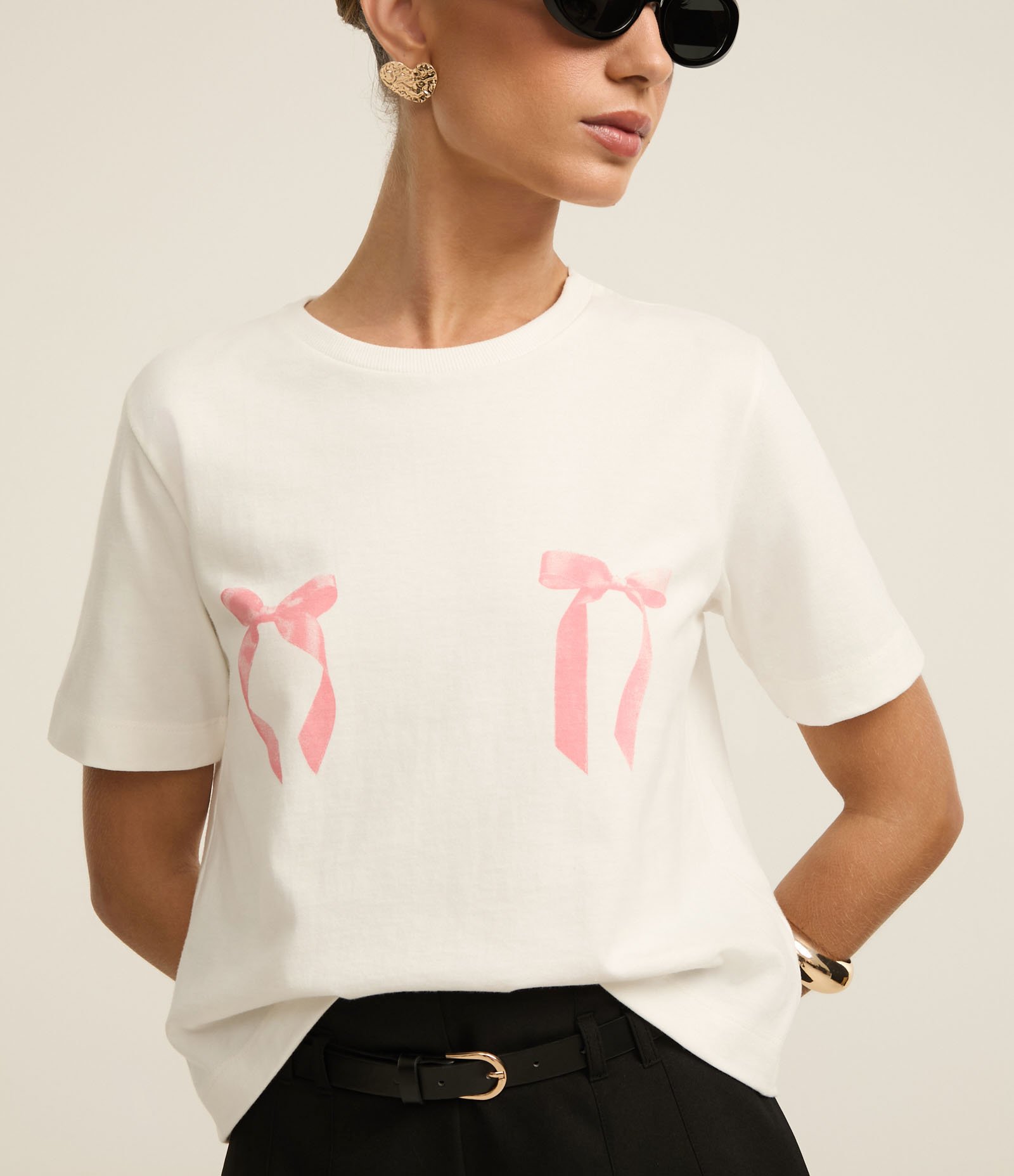 Camiseta Regular em Algodão com Lacinhos Branco 3