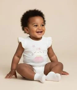 Body Infantil Gatinha com Saia de Tule - Tam 0 a 18 Meses
