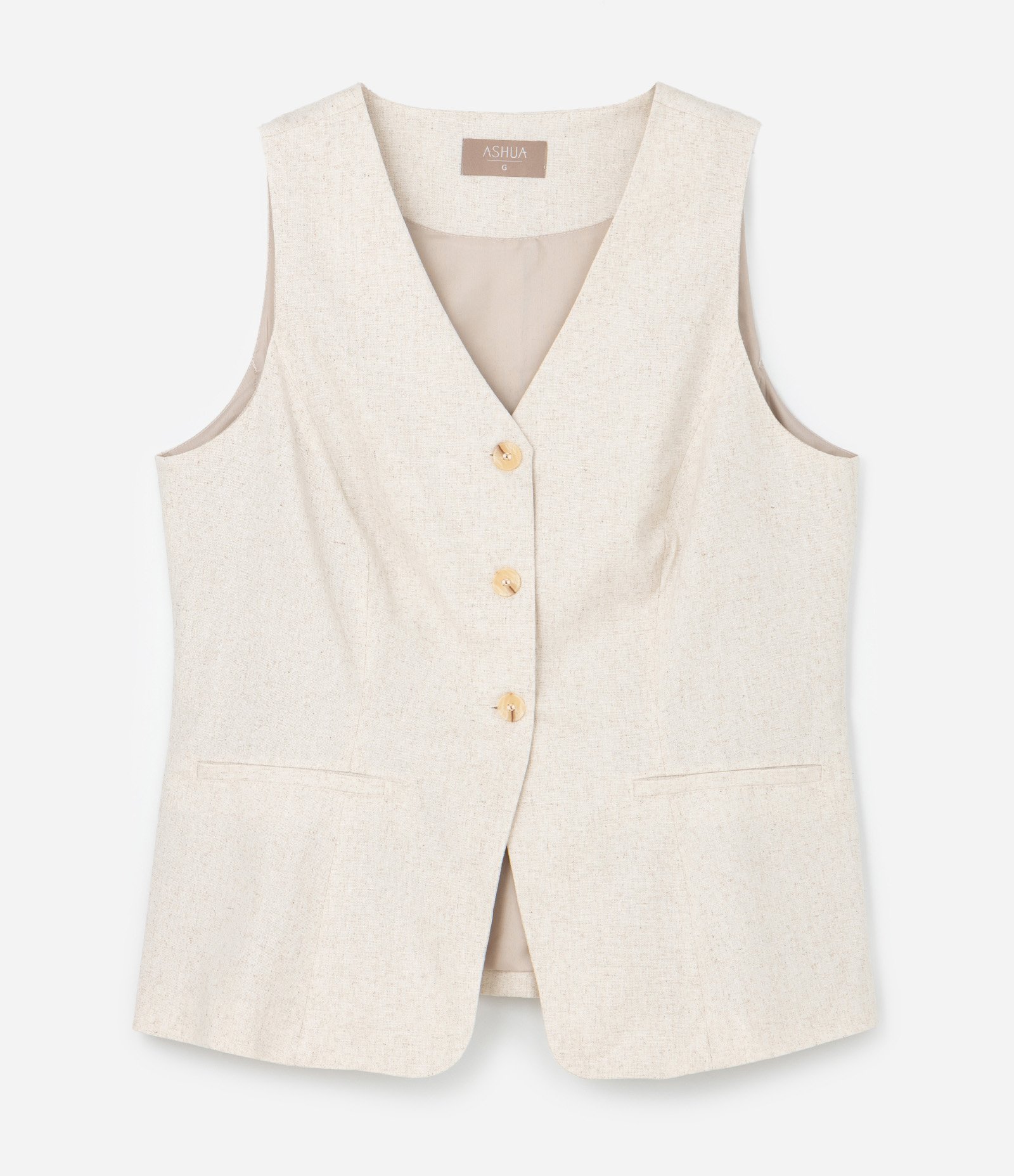 Colete Alfaiataria em Viscolinho com Botões e Bolsos Curve & Plus Size Off White 5