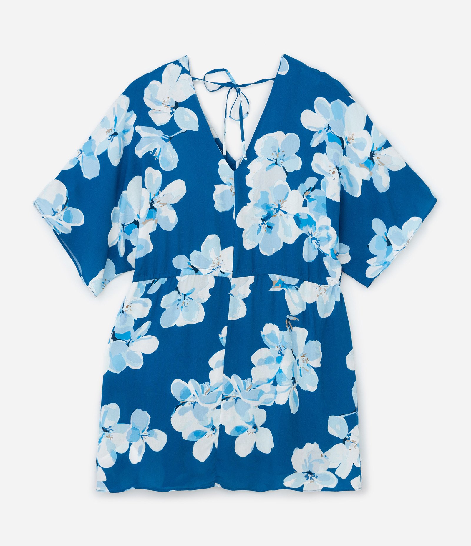 Vestido Curto em Viscose Floral com Manga Morcego e Amarração na Cintura Curve & Plus Size Azul 6