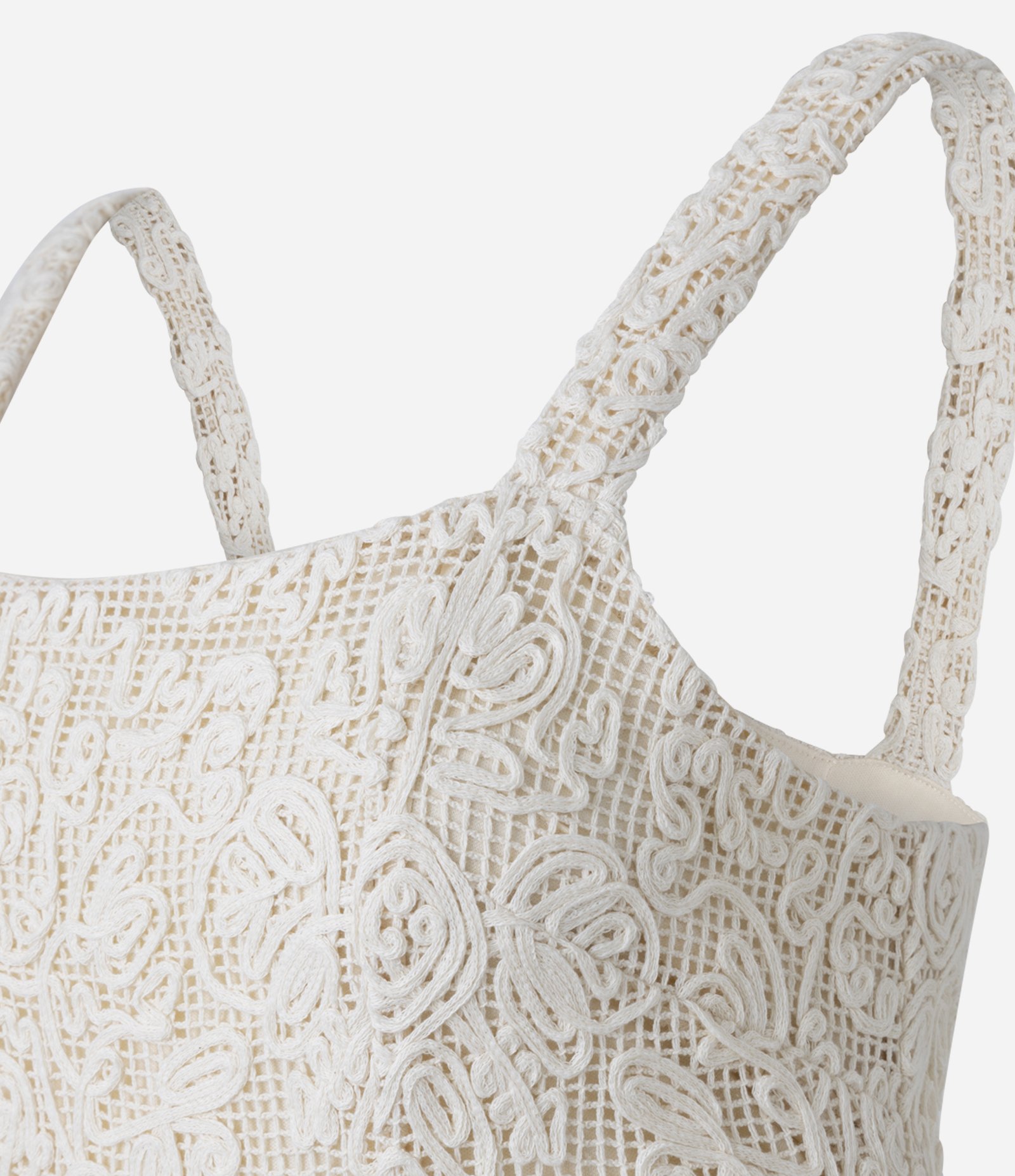 Vestido Long Midi em Renda com Cordas Bordadas Bege 7