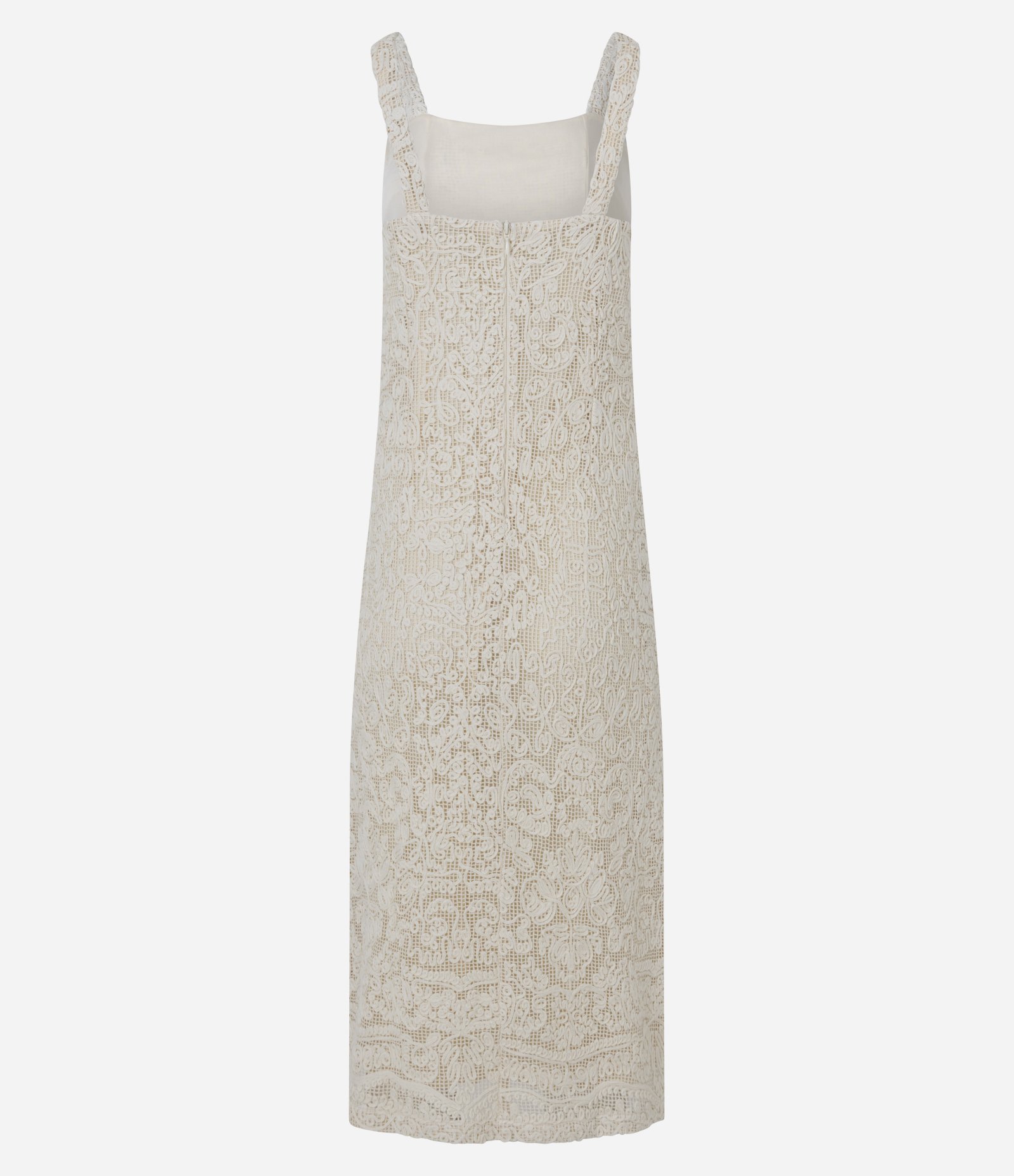 Vestido Long Midi em Renda com Cordas Bordadas Bege 8