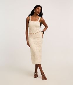 Vestido Long Midi em Renda com Cordas Bordadas