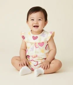 Macaquinho Infantil com Estampa Praia e Babadinhos - Tam RN a 18 meses