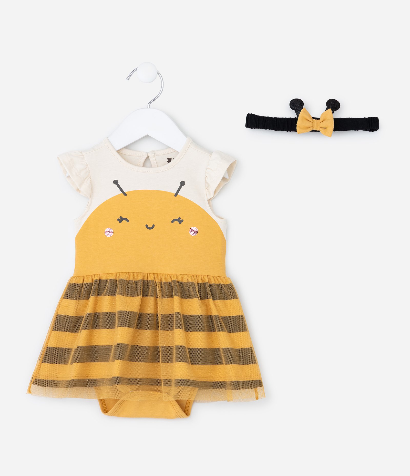 Vestido Body Infantil com Estampa de Abelha - Tam RN a 24 Meses Amarelo 2