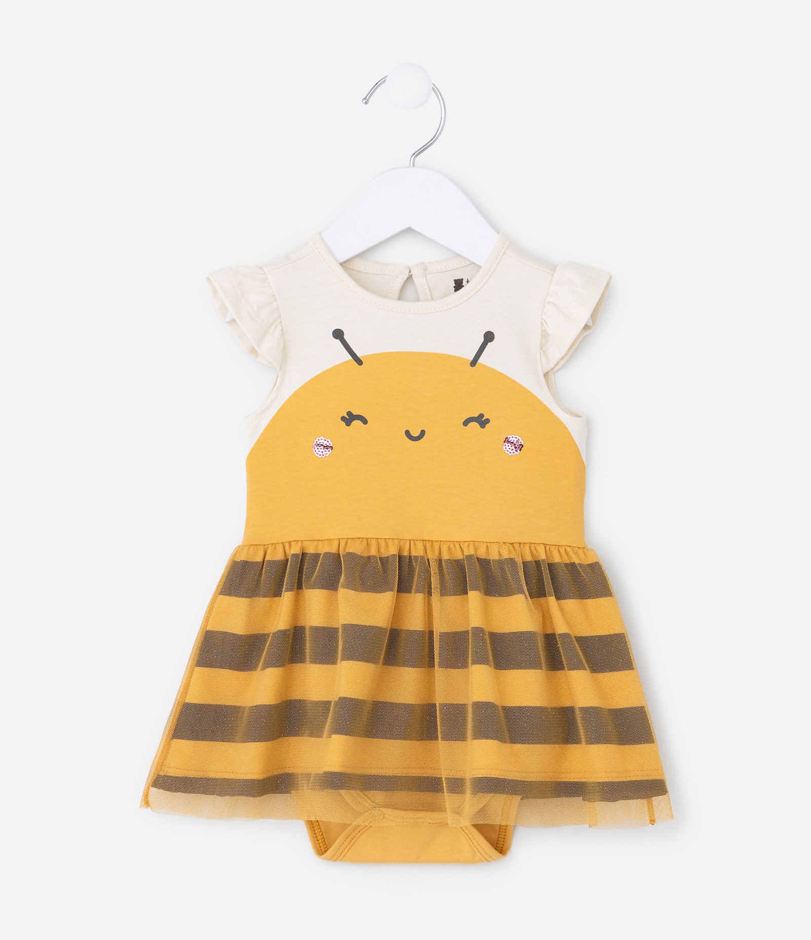 Vestido Body Infantil com Estampa de Abelha - Tam RN a 24 Meses Amarelo 3