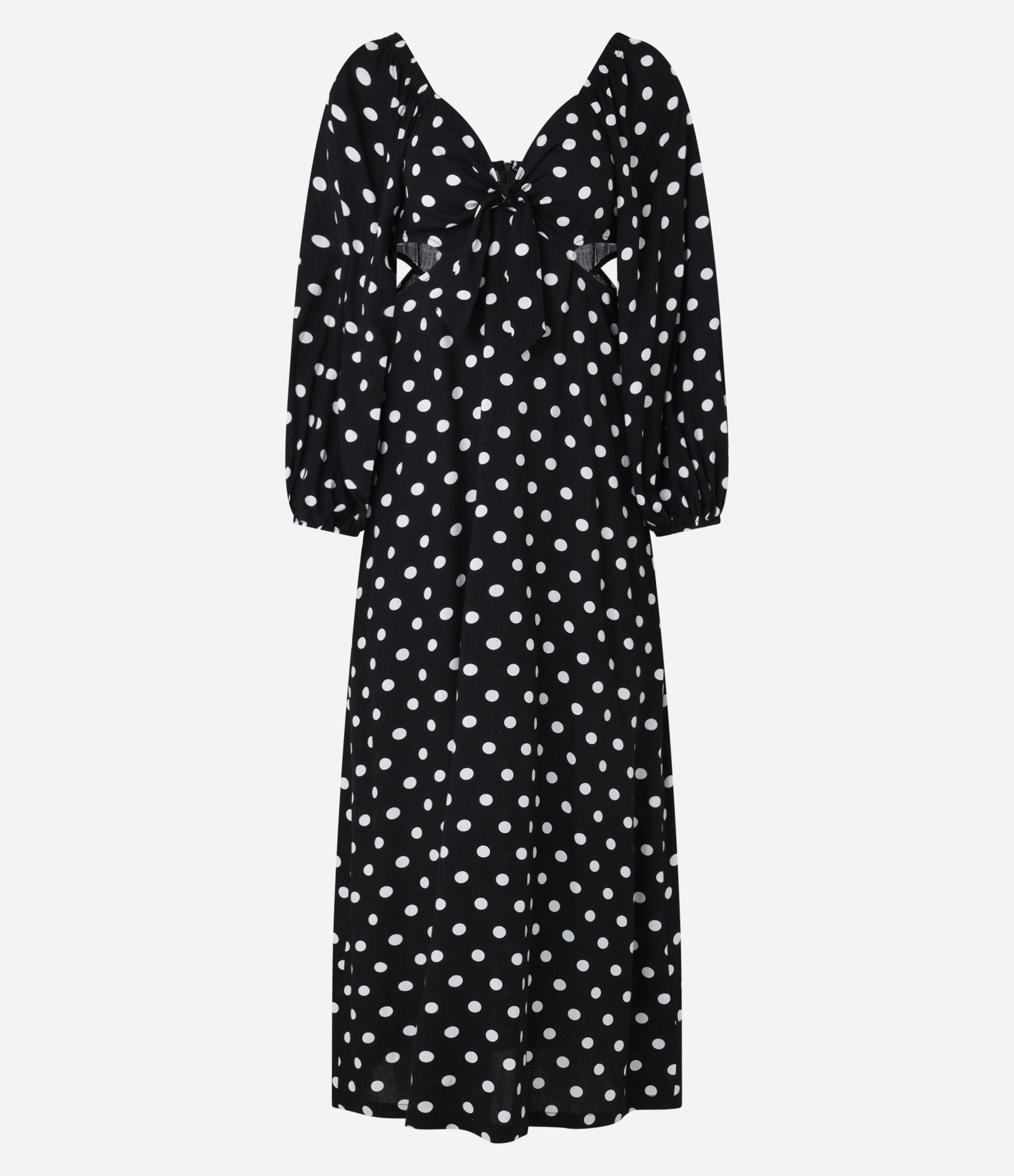 Vestido Godê Long Midi em Viscose Poá com Manga Bufante Preto 4