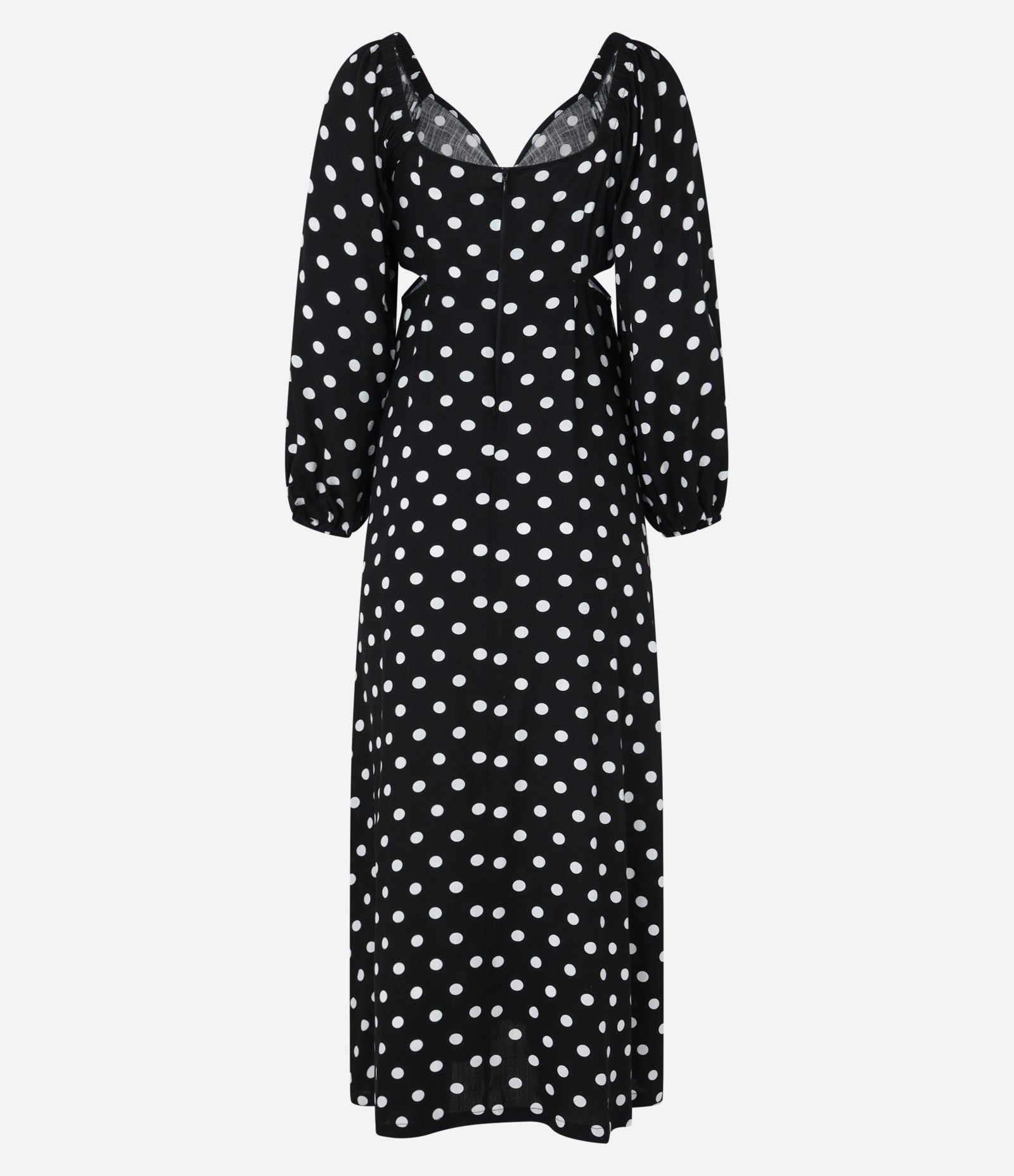 Vestido Godê Long Midi em Viscose Poá com Manga Bufante Preto 5