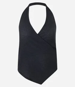 Blusa Frente Única Texturizada com Barra Assimétrica