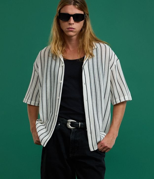 Camisa Boxy em Tricô com Estampa Listras