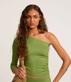 Blusa Ombro Só em Ribana e Franzido Lateral