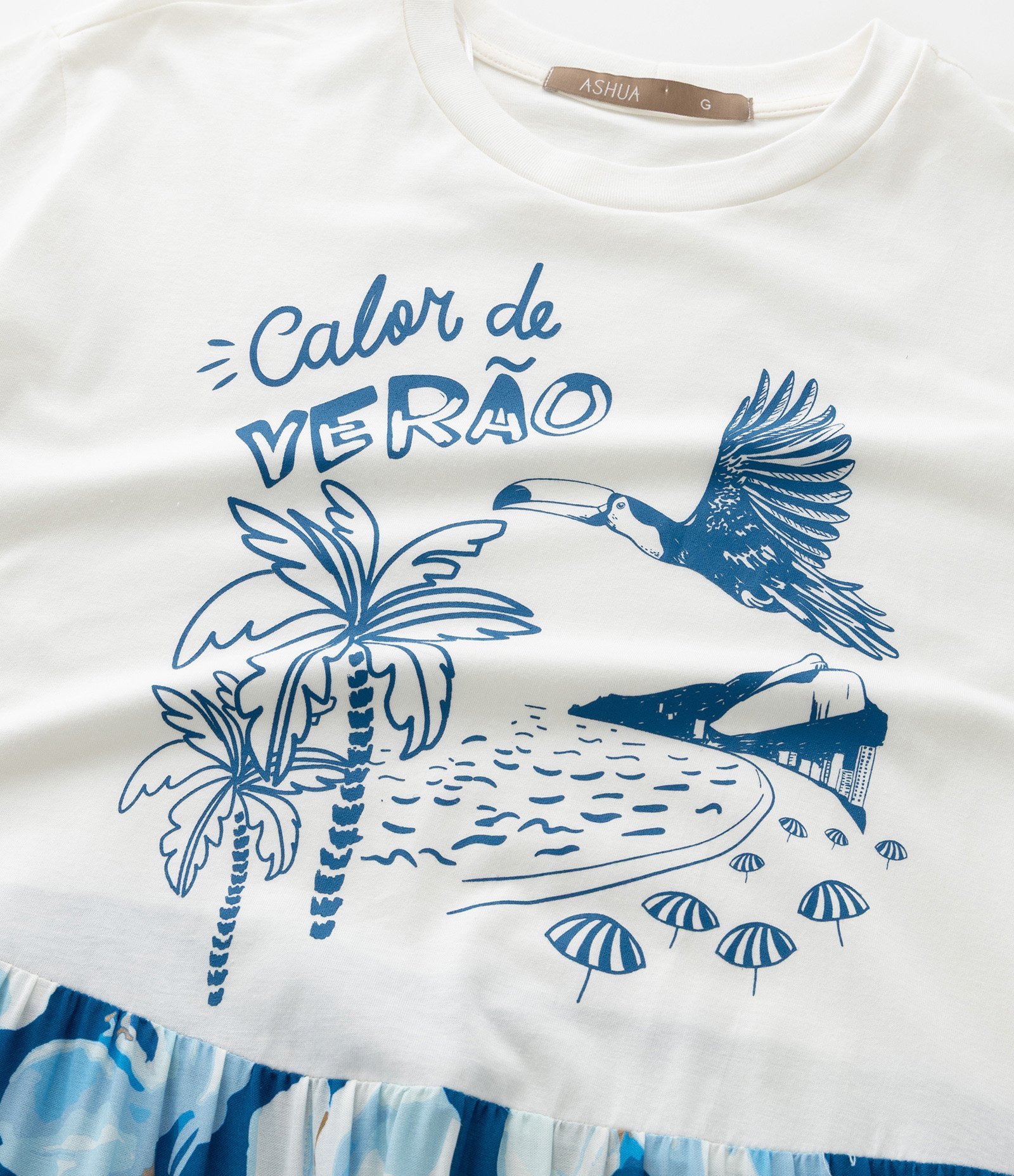 Vestido Midi com Estampa Verão e Saia Floral Curve & Plus Size Branco/Azul 8