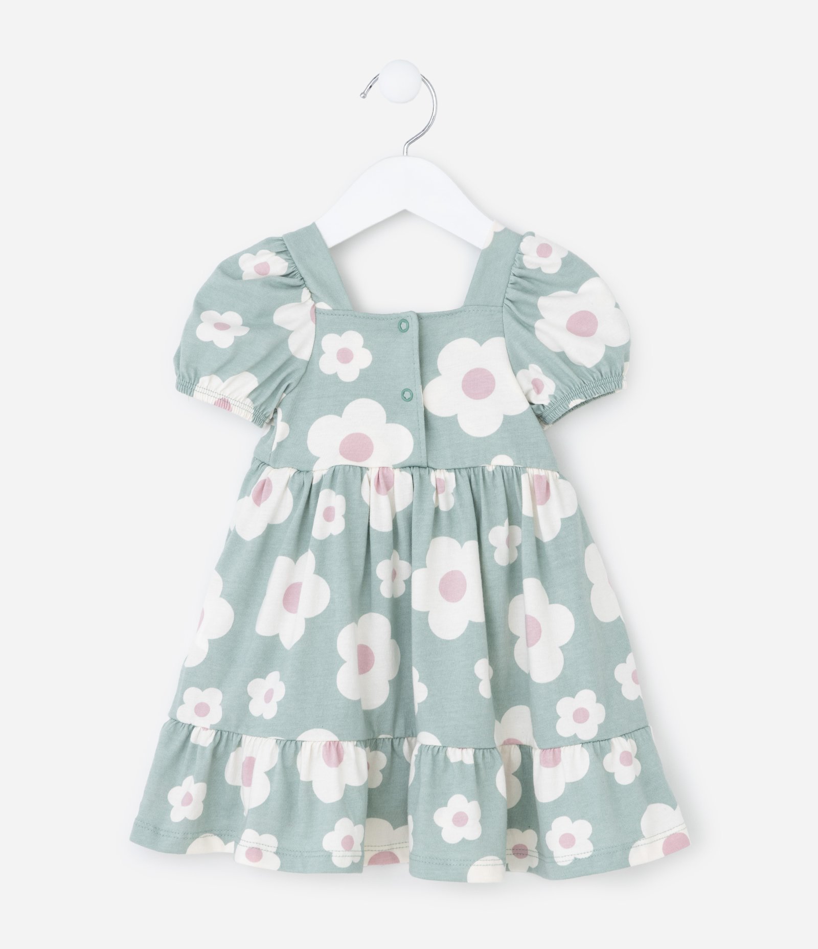 Vestido Infantil com Manga Bufante e Estam Floral - Tam 0 a 18 meses Verde 3