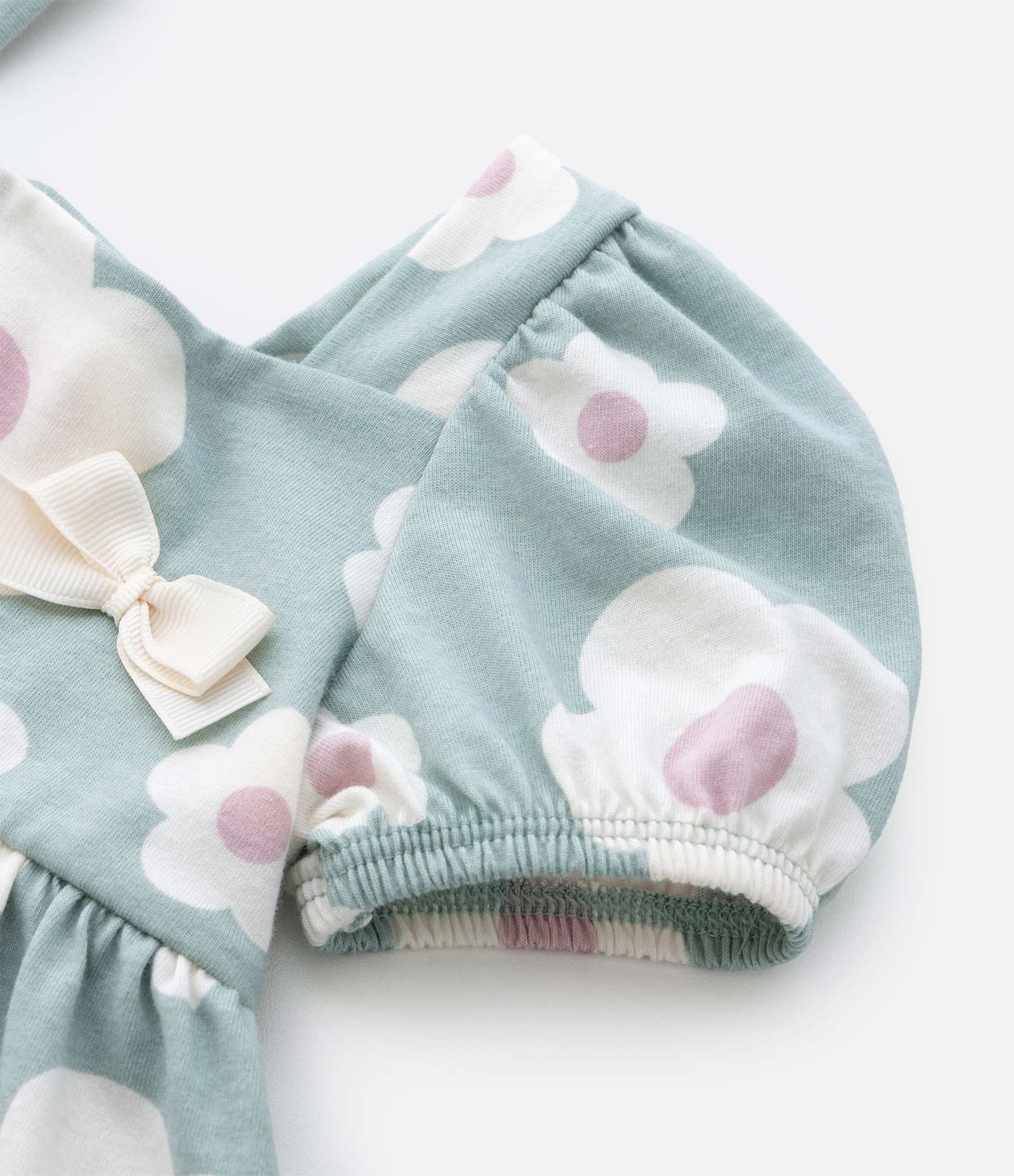 Vestido Infantil com Manga Bufante e Estam Floral - Tam 0 a 18 meses Verde 6