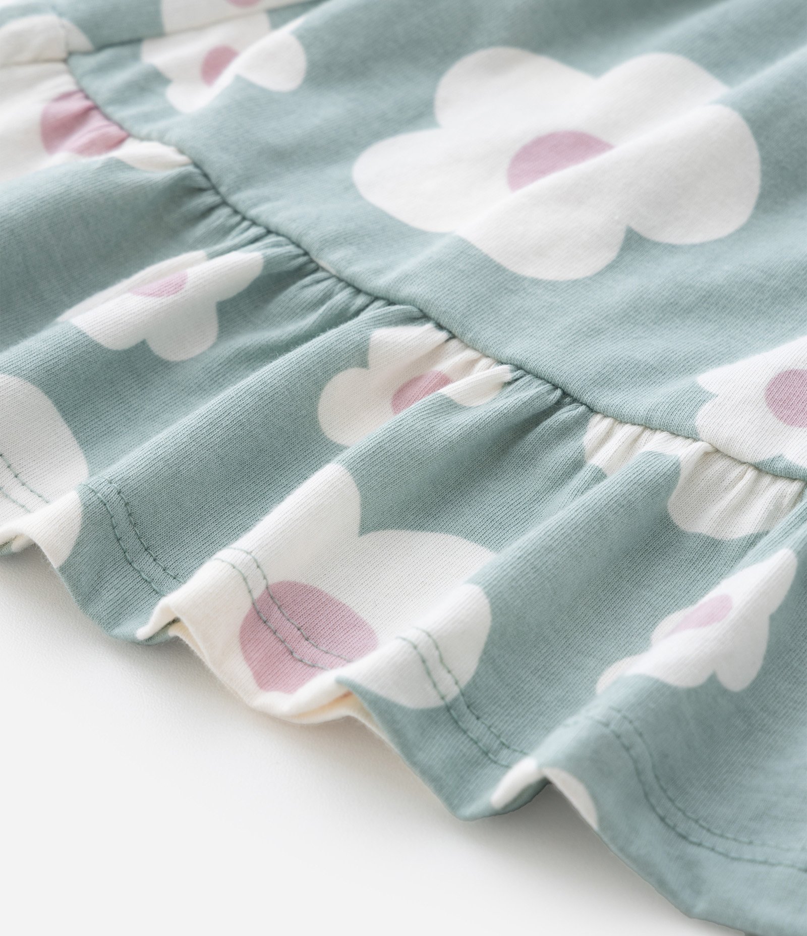 Vestido Infantil com Manga Bufante e Estam Floral - Tam 0 a 18 meses Verde 7