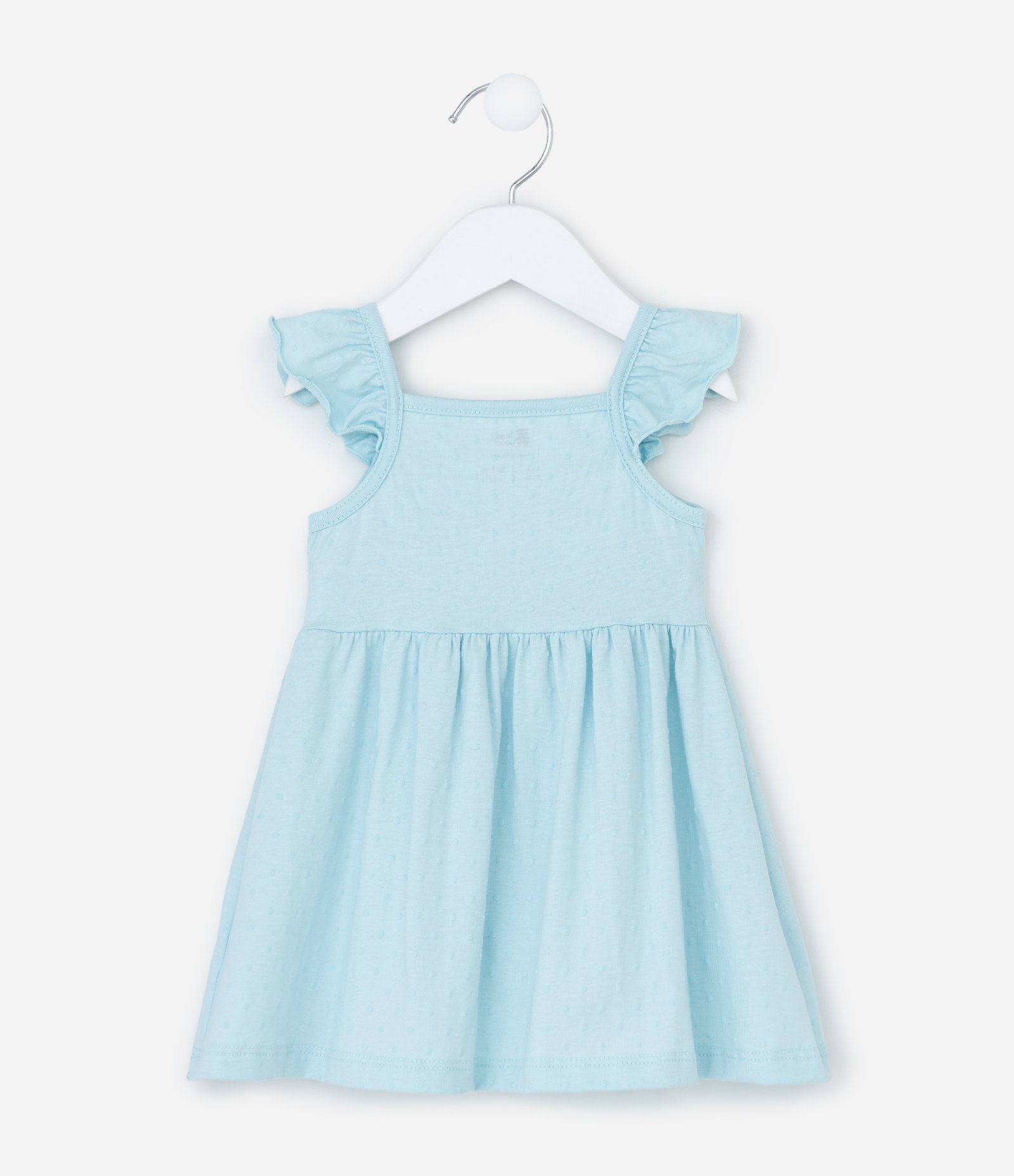 Vestido Infantil com Bolso Bordado de Unicórnio e Corações de Paetês com Textura Poá - Tam 0 a 18 Meses Azul 3