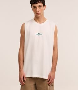 Regata Comfort em Algodão com Textura e Estampa Lettering Coqueiro