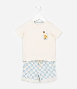 Conjunto Infantil em Moletom com Estampa Xadrez Vichy - Tam 0 a 18 Meses
