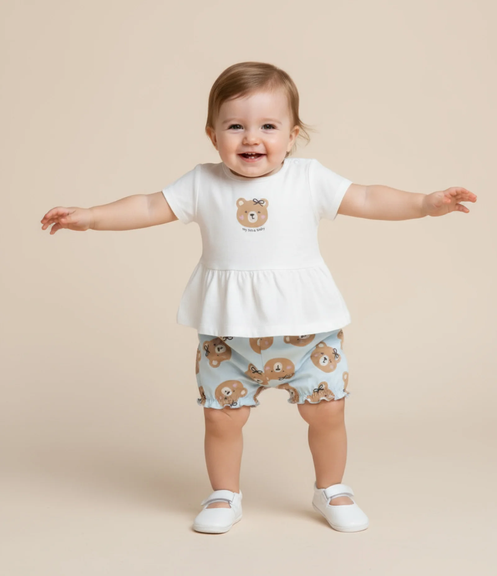 Conjunto Infantil com Estampa de Urso - Tam 0 a 18 Meses Branco 1
