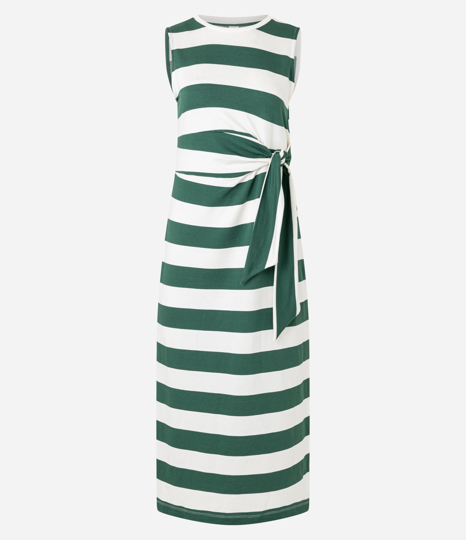 Vestido Reto Longo em Moletom com Listras e Amarração Verde/Branco 5