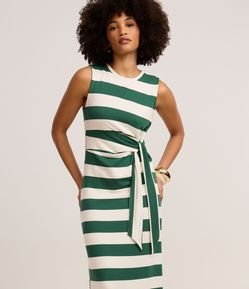 Vestido Reto Longo em Moletom com Listras e Amarração