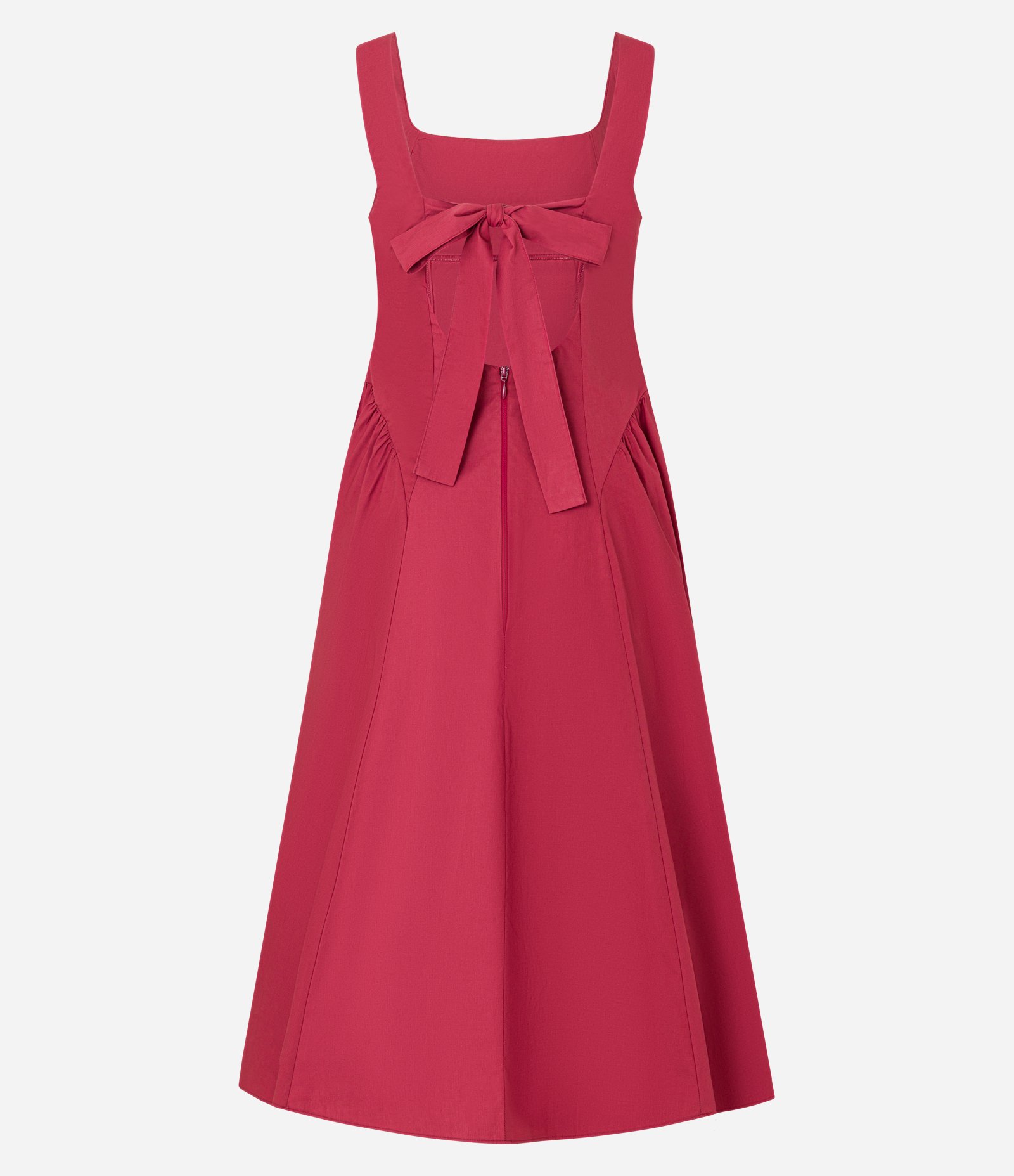 Vestido Midi em Tricoline com Alças Largas e Detalhes Franzidos Cereja 6