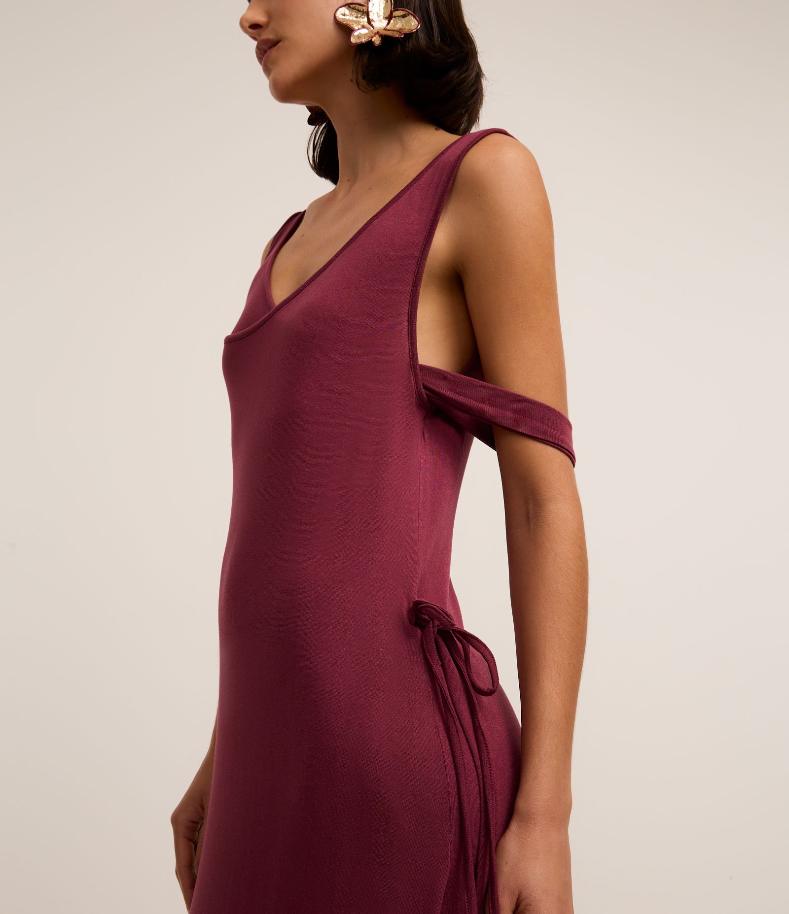 Vestido Long Midi Envelope com Amarração Lateral Bordô 4