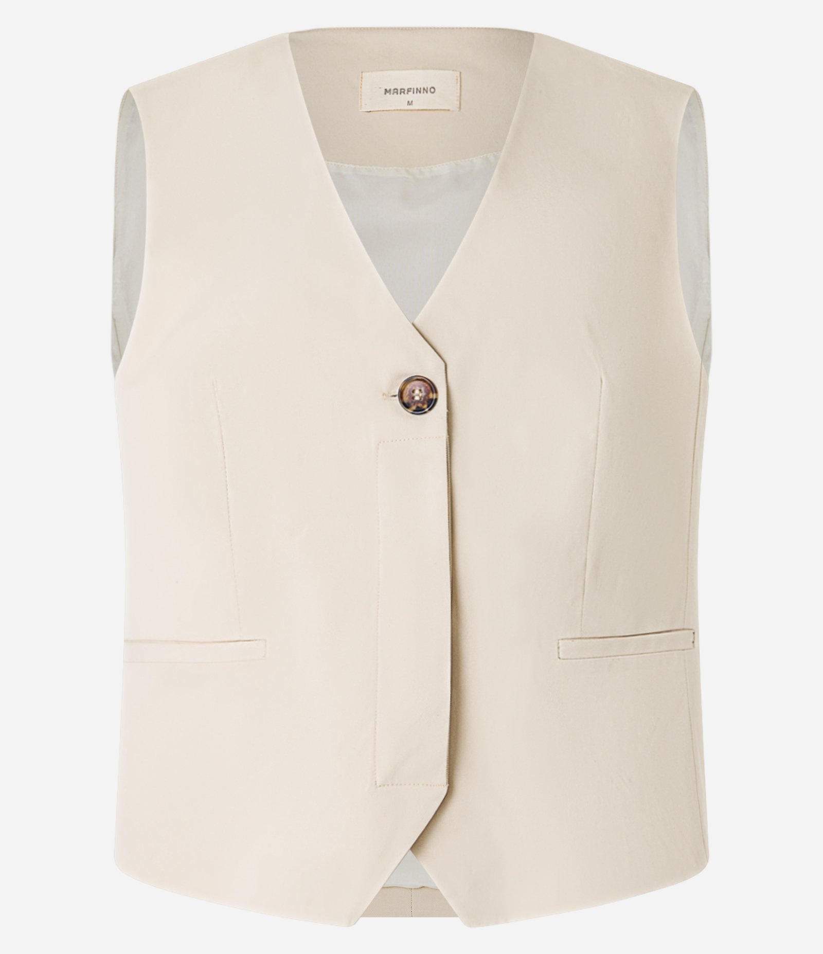 Colete em Efeito Sarja com Botão Único e Bolsos Falsos Bege 8