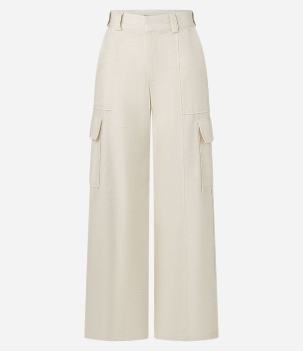 Calça Wide Leg em Sarja Alfaiatada com Bolso Cargo