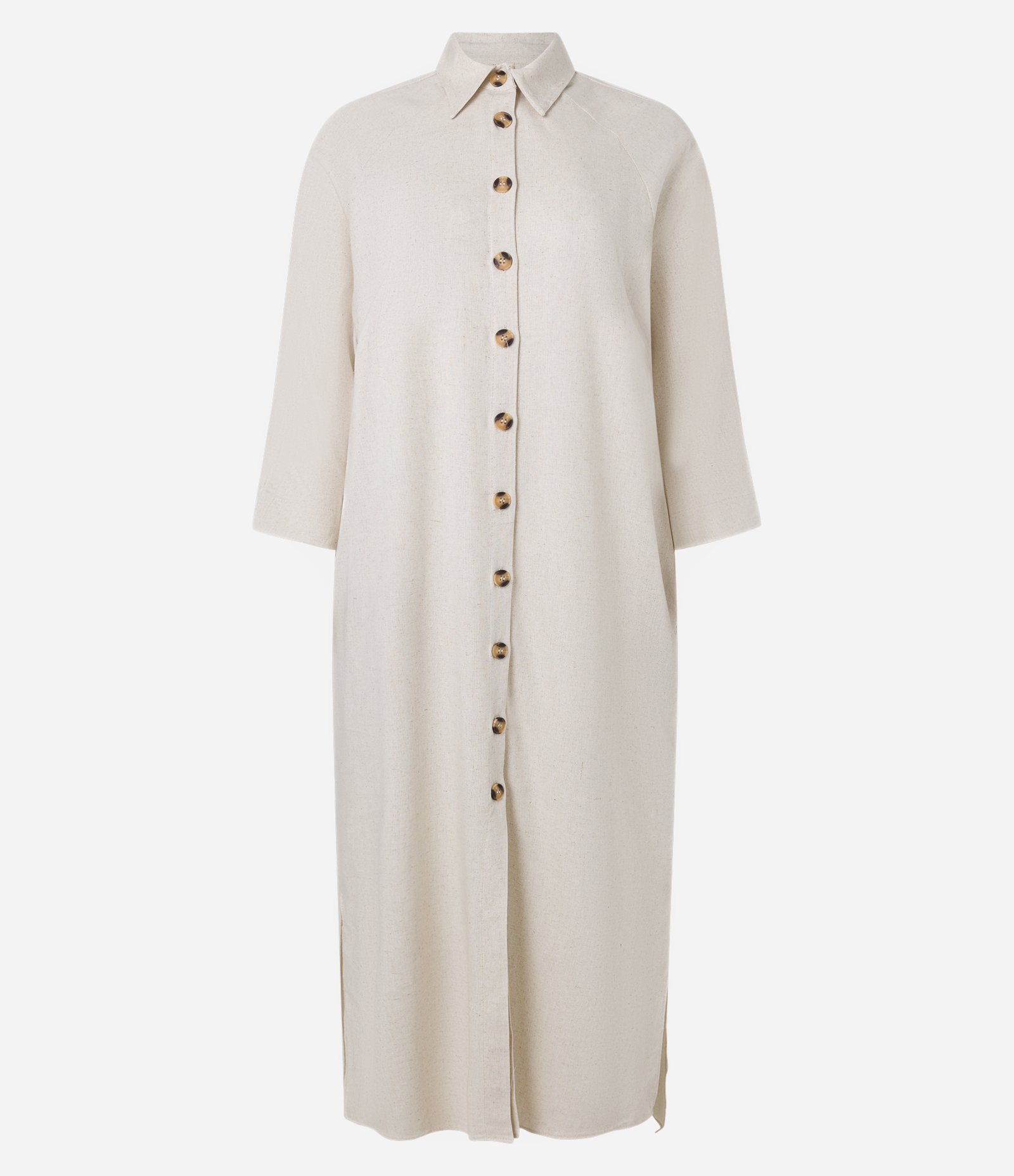 Vestido Chemise Reto e Midi em Viscolinho Bege 5
