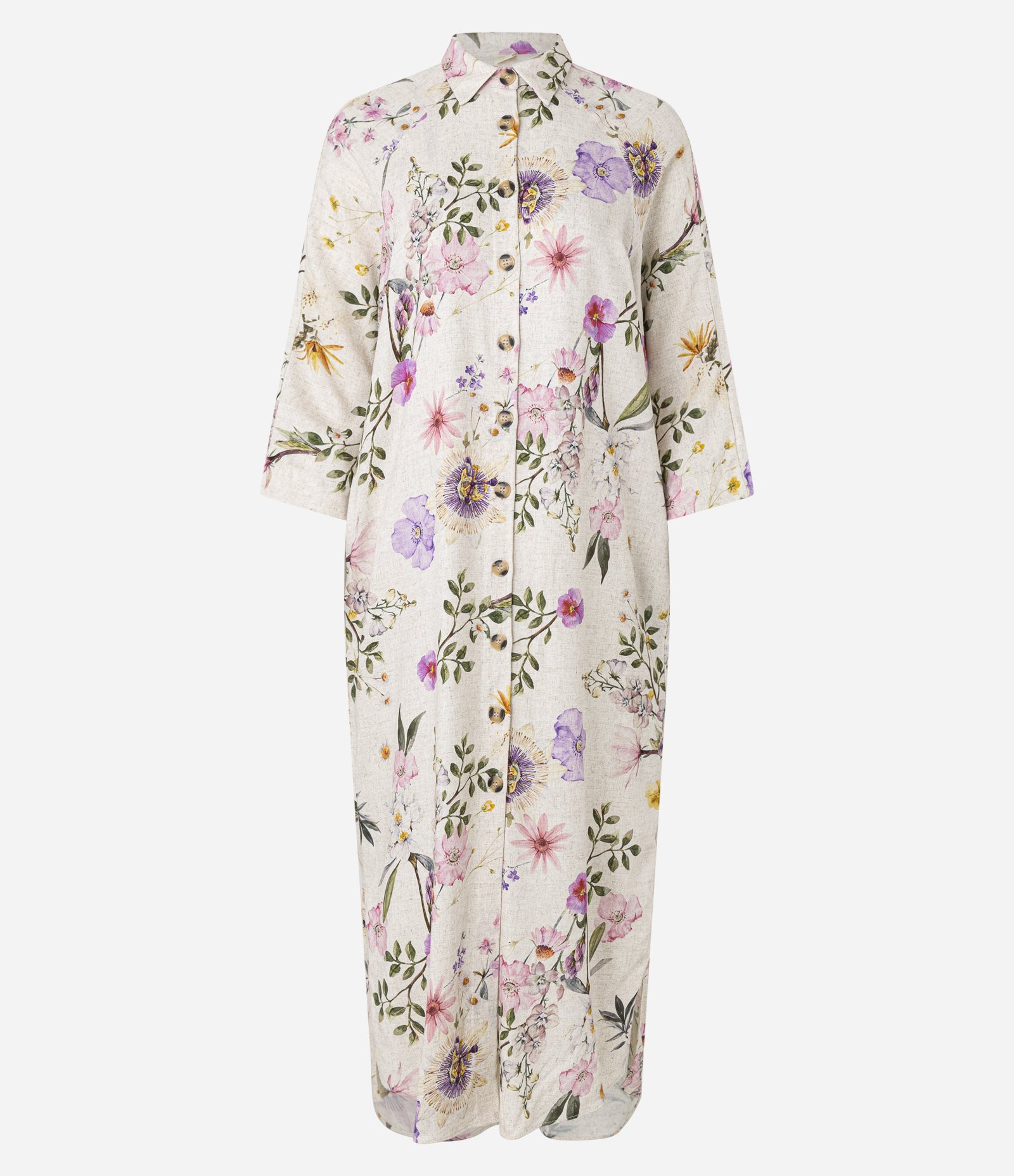 Vestido Chemise Longo em VIscolinho com Estampa Primaveril Bege 5