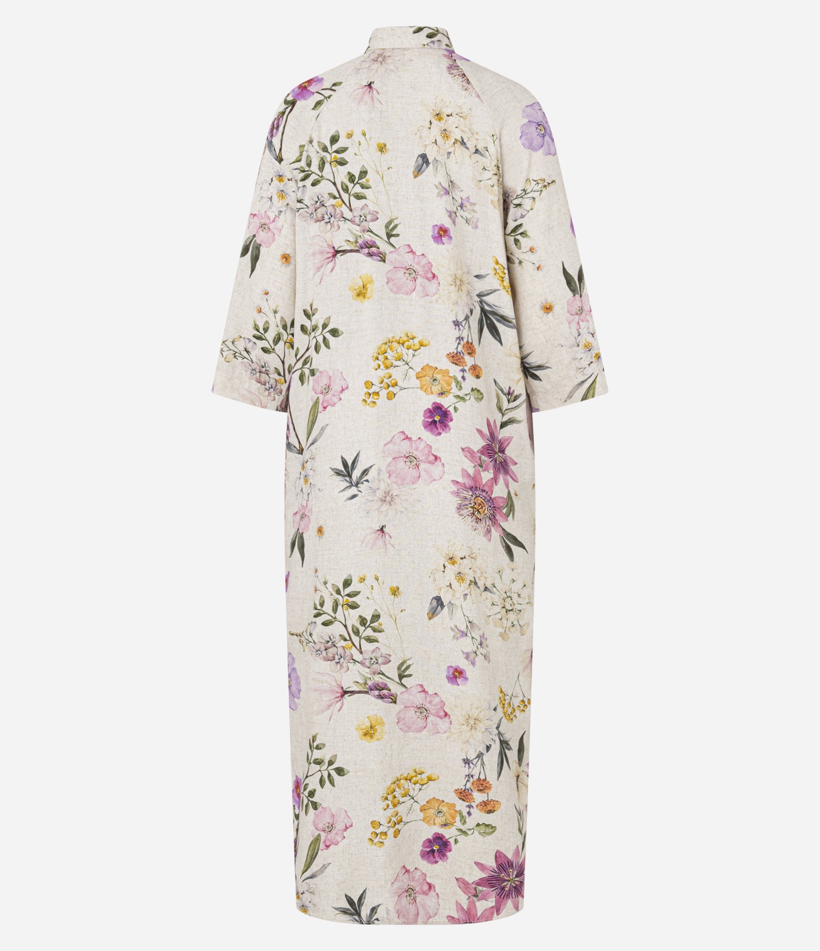 Vestido Chemise Longo em VIscolinho com Estampa Primaveril Bege 6