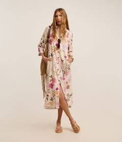 Vestido Chemise Longo em VIscolinho com Estampa Primaveril