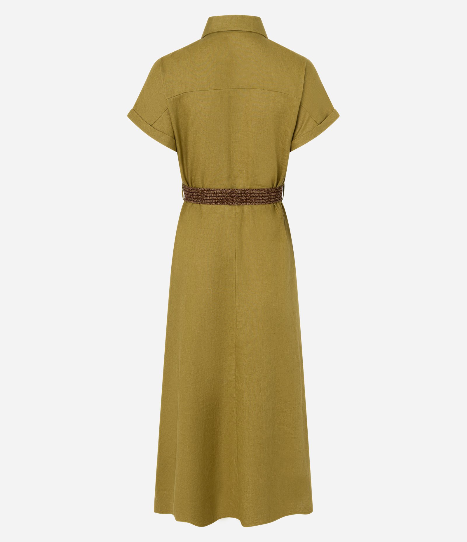 Vestido Chemise Evasê Midi em Linho com Cinto de Ráfia Verde 7