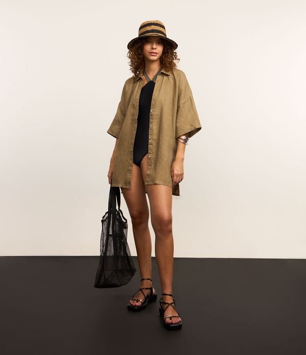 Saída de Praia Camisa em Linho Puro com Barra Mullet