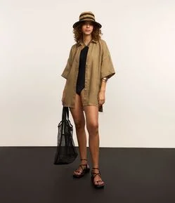 Saída de Praia Camisa em Linho Puro com Barra Mullet