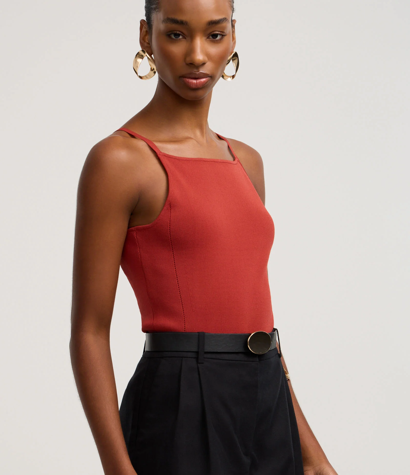 Blusa de Alça em Tricô com Decote Reto Vermelho 1