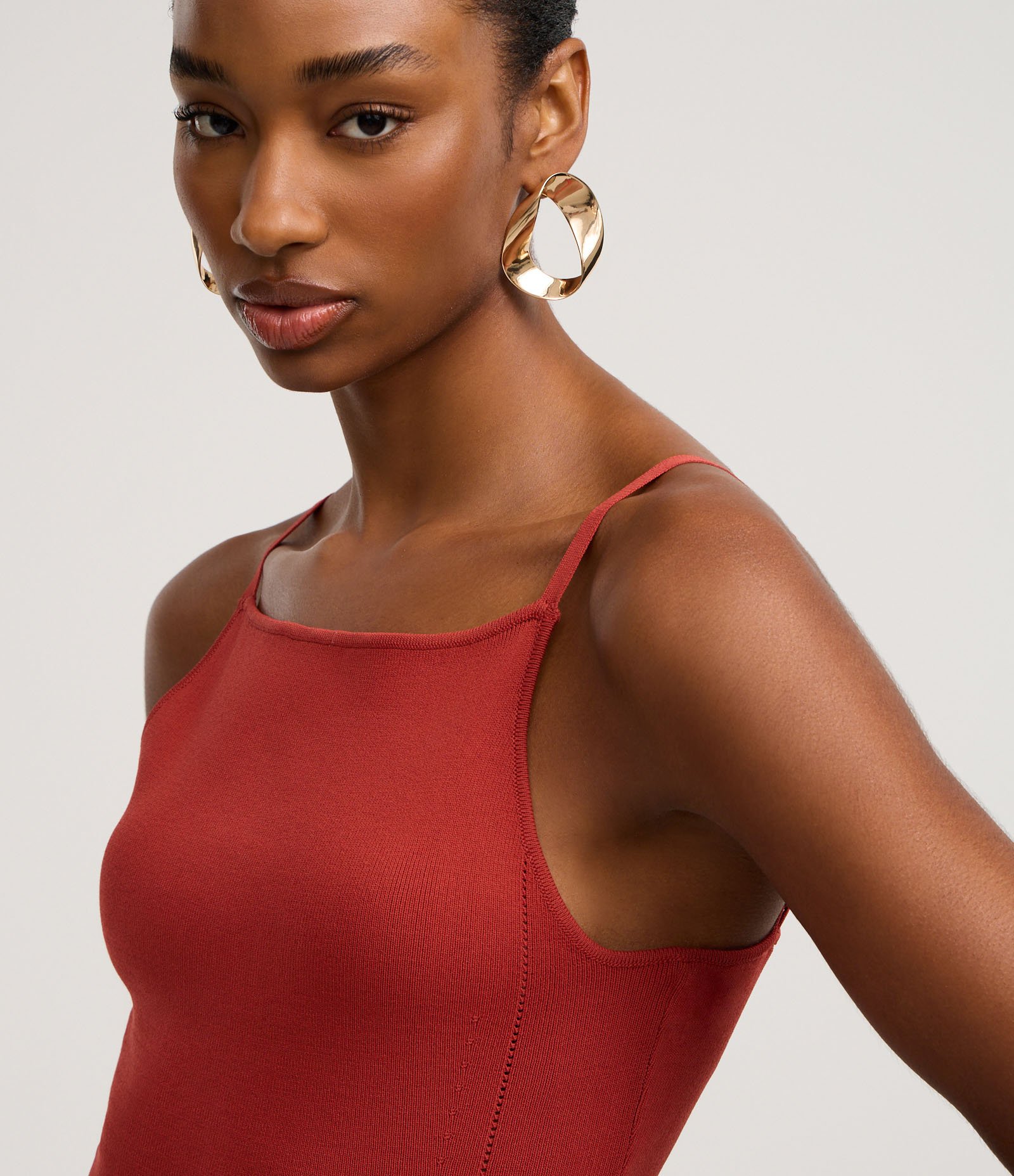 Blusa de Alça em Tricô com Decote Reto Vermelho 3