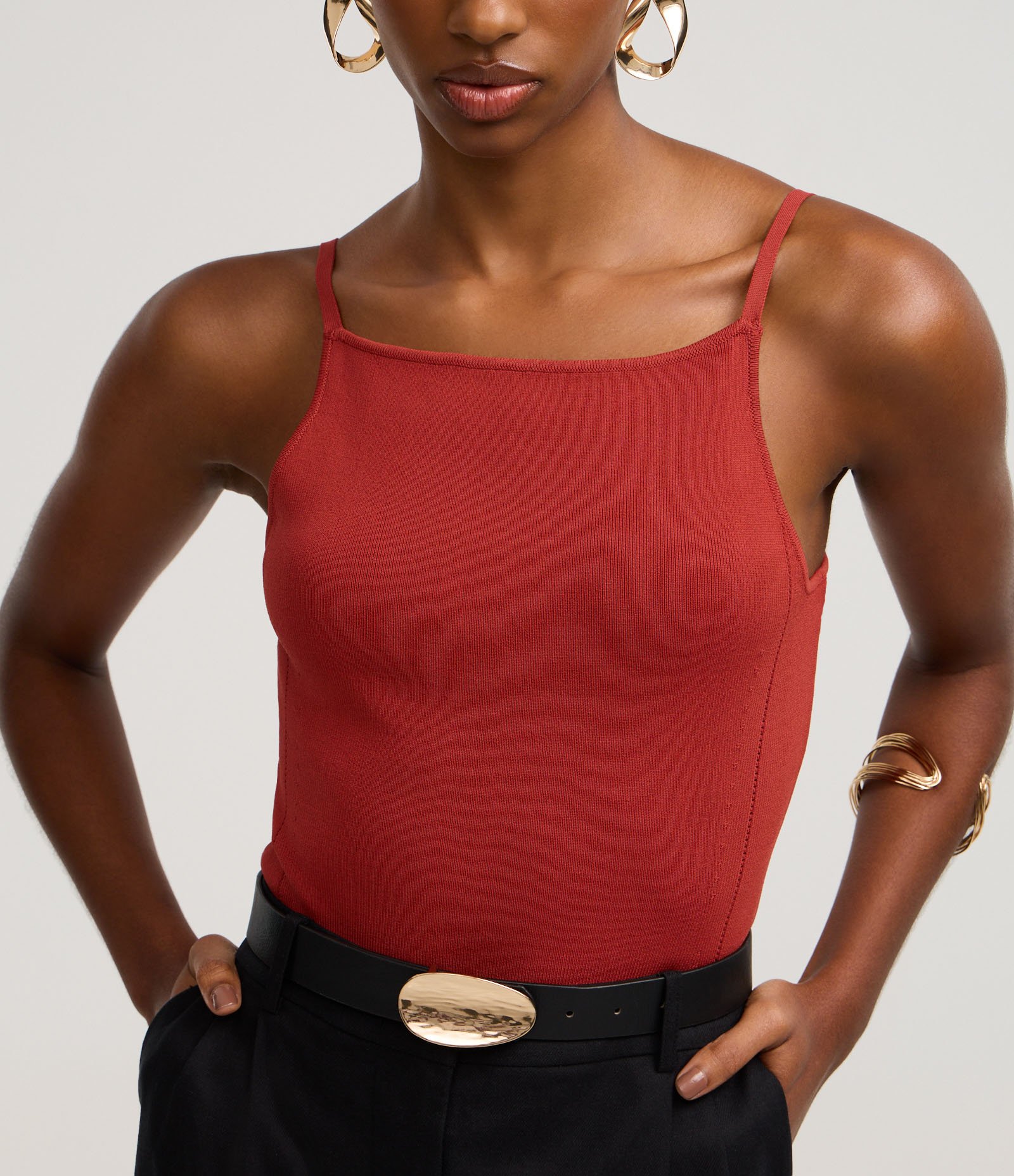 Blusa de Alça em Tricô com Decote Reto Vermelho 4