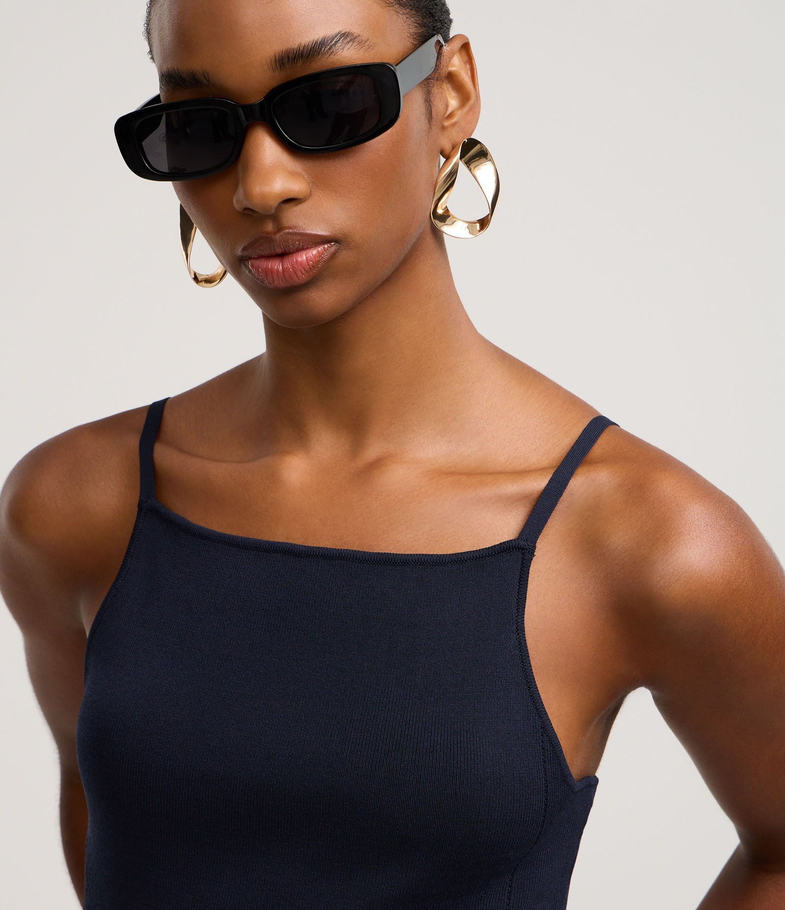 Blusa de Alça em Tricô com Decote Reto Azul 3